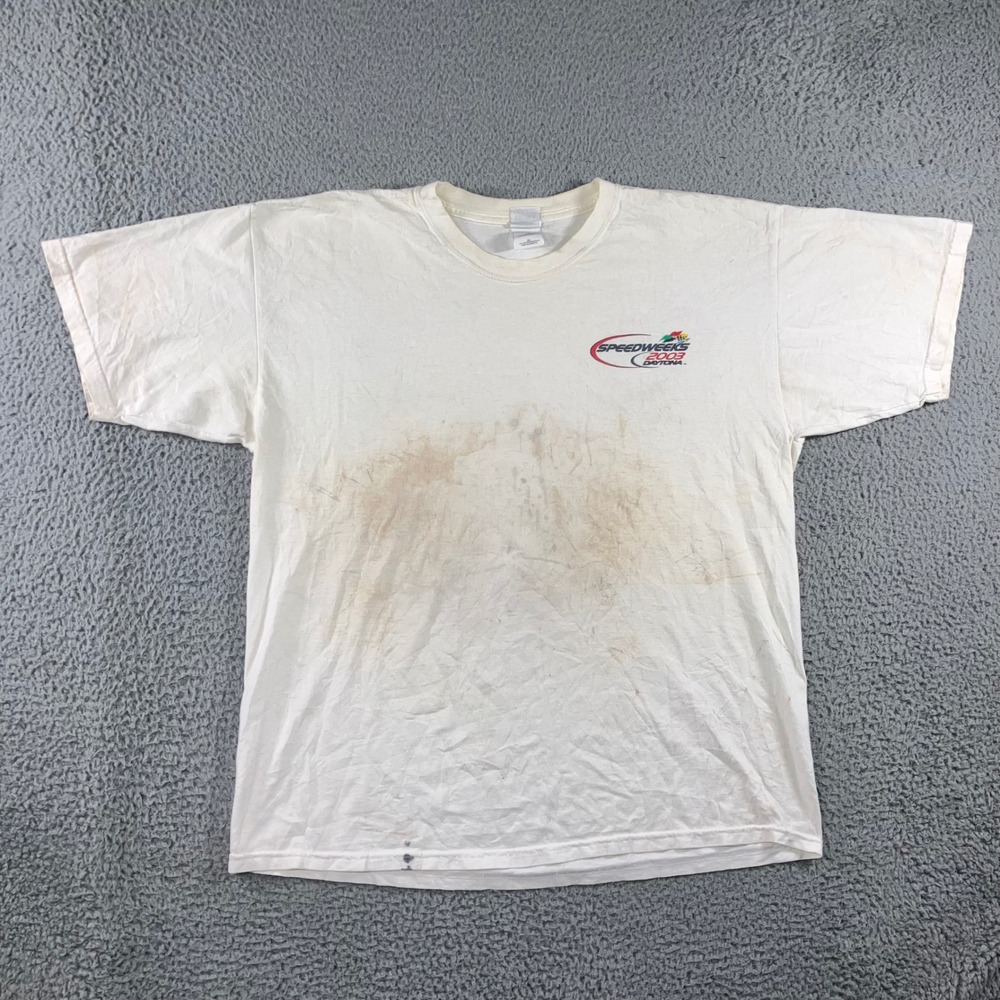 VTG Gildan T-Shirt Men XL Speedweeks 2003 Daytona White Heavyweight Thrashed Tee